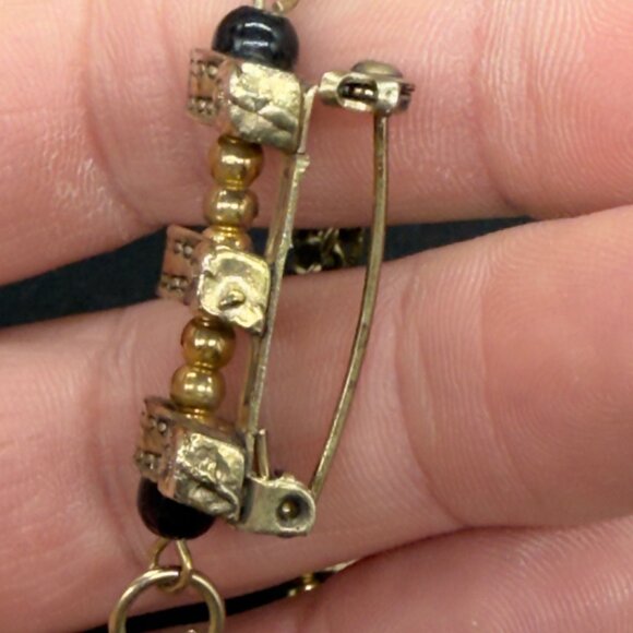 Vintage Egyptian Revival Gold Tone Chain Statement Brooch Pin Black Cabochons - Picture 9 of 14